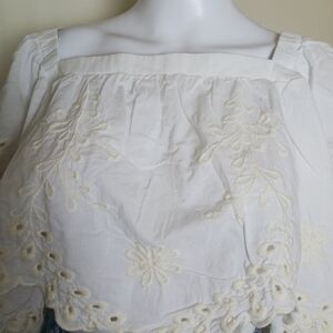 American Eagle Outfitters White Embroidered Square-Neck Blouse